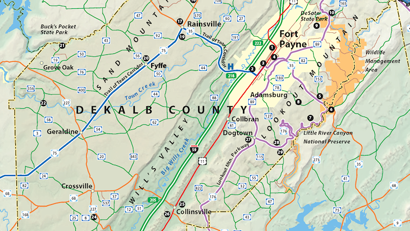 DeKalb County, Alabama, Map link to PDF.